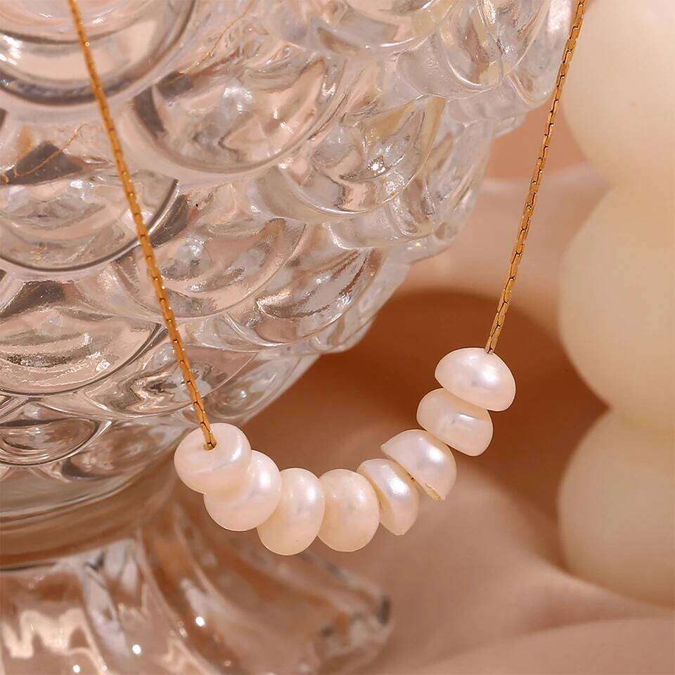 ZAKOL Vintage Natural Pearl Beads Chic Exquisite Necklace Thin Chain Stainless Steel Minimalist Charm Collar Jewelry for Women