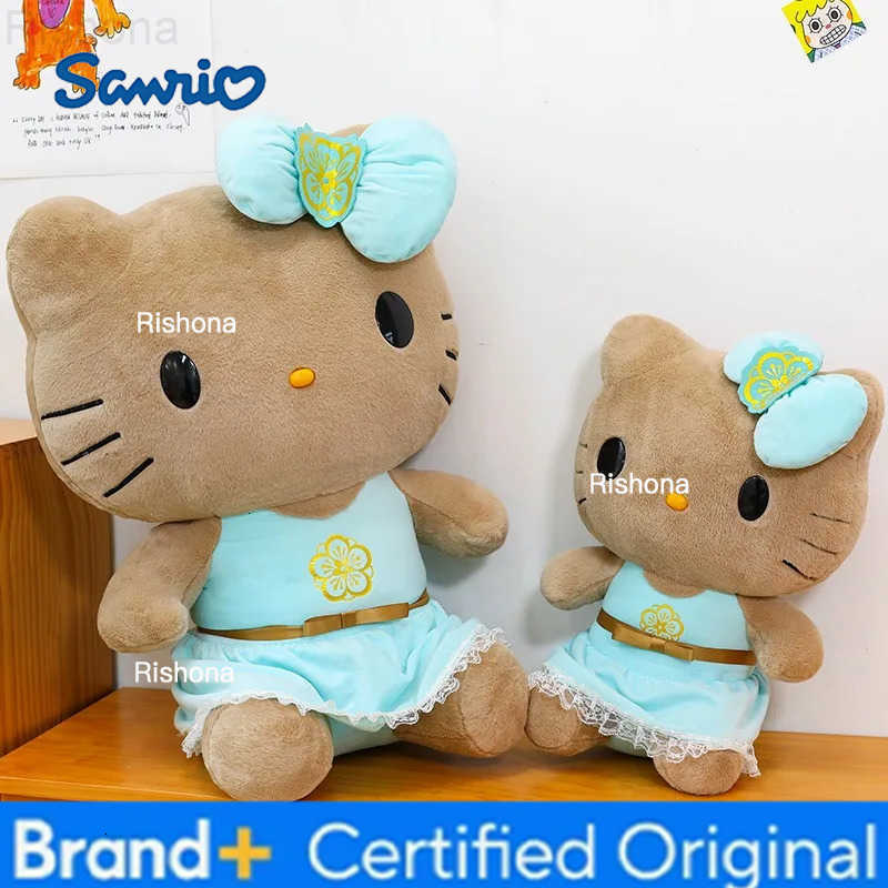 Sanrio Kawaii Hawaiian Black KT Cat Plush Toy Blue Dress Kitty Hello Kitty Stuffed Doll Kids Birthday Gift Cross Border H251229