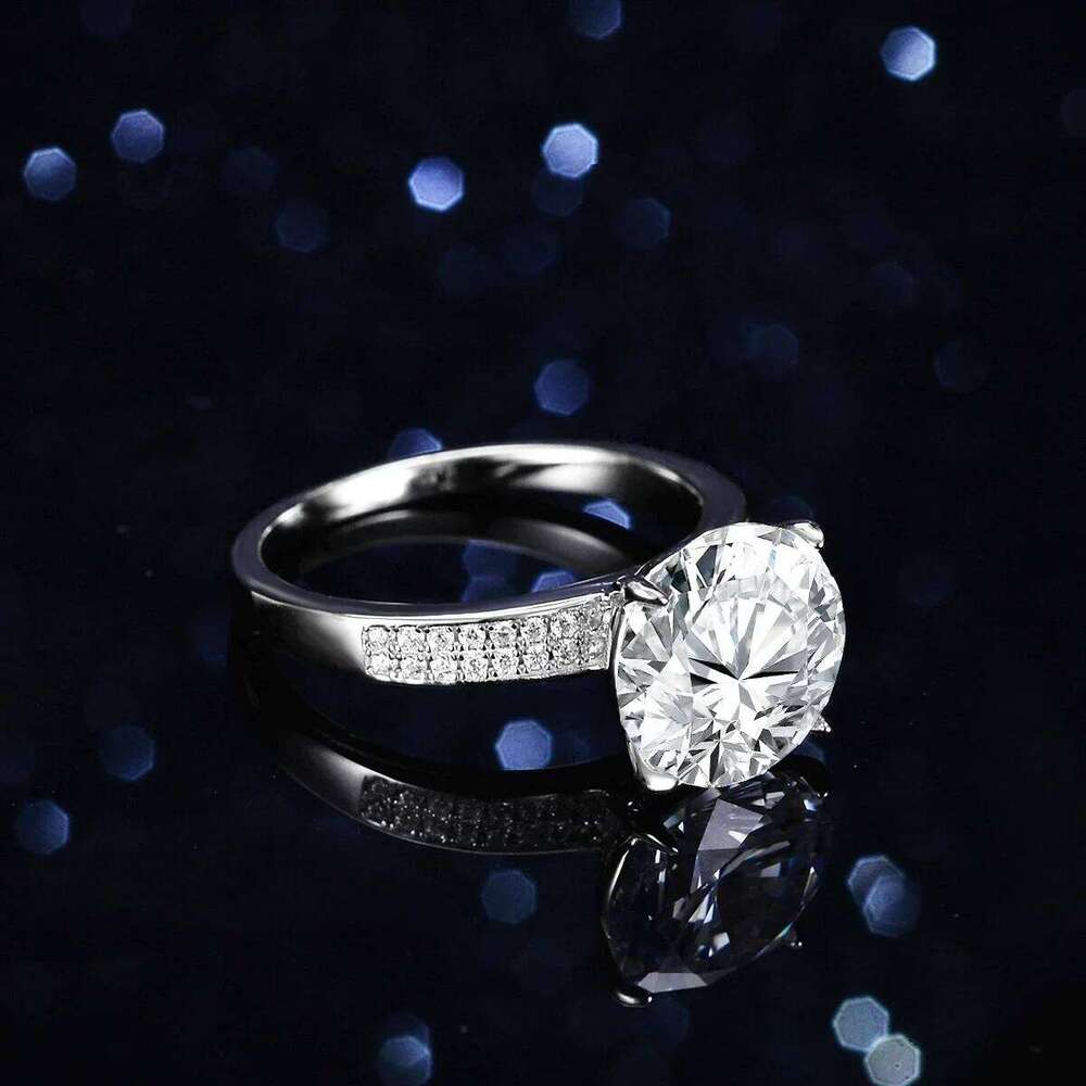 18K gold inlaid diamond classic four claw 5-Ct moissanite PT950 platinum double row ringpigeon egg women's wedding ring 54c