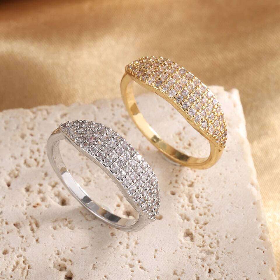 ZAKOL New Trendy Shiny Micro Pave Zircon Finger White Crystal CZ Minimalist Aesthetic Ring for Women Wholesale