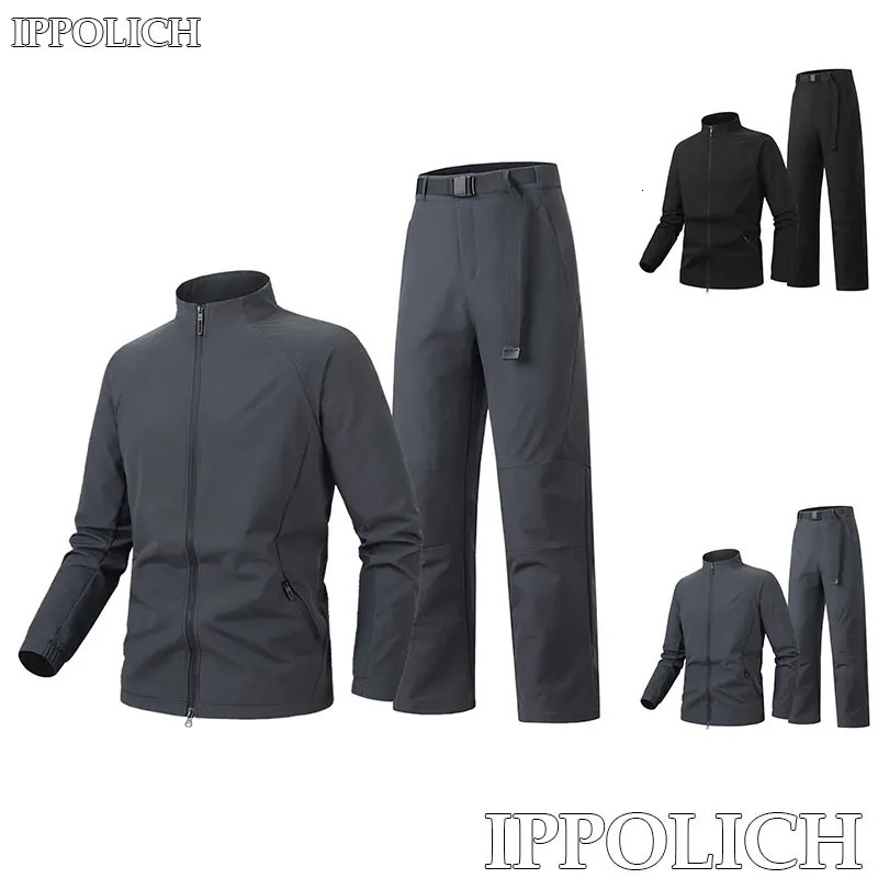 Men Autumn Casual Sport Suit Waterproof Windproof Breathable Male Stand Collar Jacket Sports Pants Running Fitness Twopiece Set 251219
