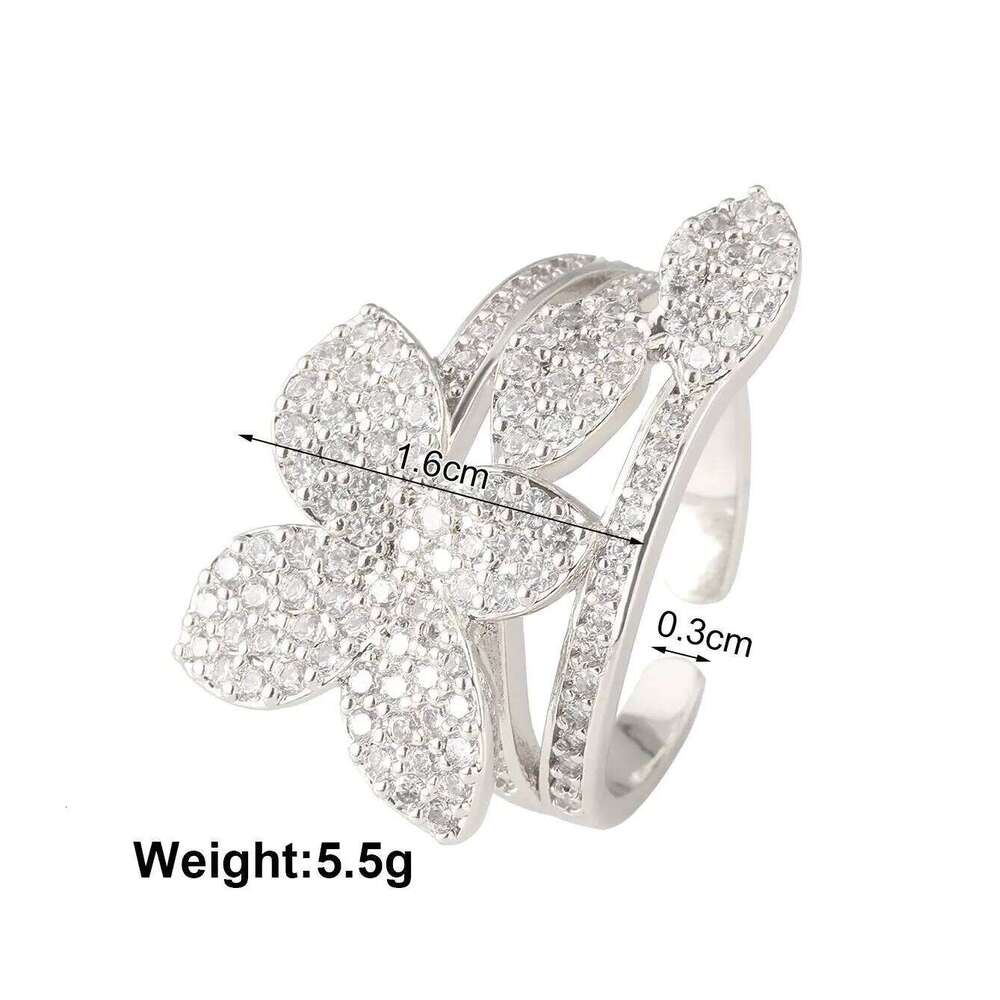 ZAKOL Exquisite Micro-intact Zircon Leaf Flower Open Ring Women Gold/Silver Color Metal Fashion Jewelry for Party Daily Wear