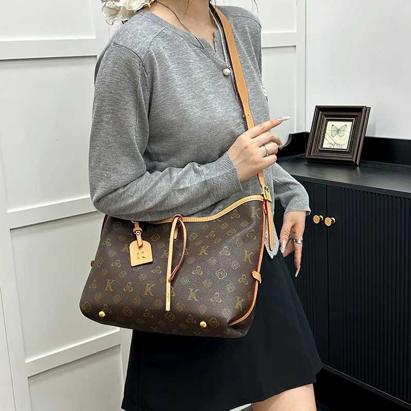 Vintage Monogram Bucket Tote Women Spacious Shoulder Bag Distressed Cowhide Commuter Essential Airport Security Ready H251229