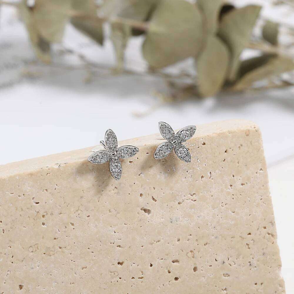 ZAKOL Luxury X Flower Zirconia Stud Earrings For Women Girls Gold Color Metal Crystal Ears Jewelry Wedding Festival Gifts