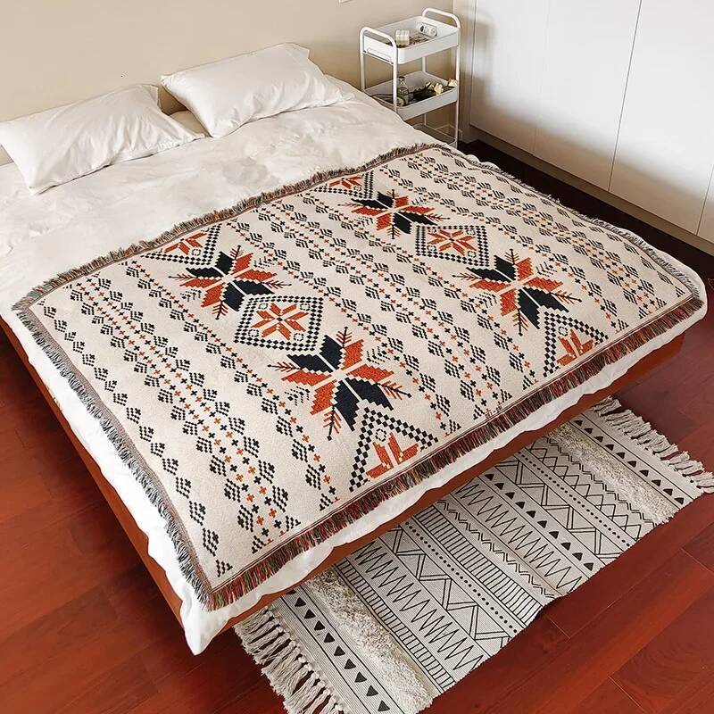 Bestseller Bohemian Style Cotton Yarn Jacquard Cover Blanket Decoration with Tassels Linen Hotel Flag Bed End Towel ddmytues