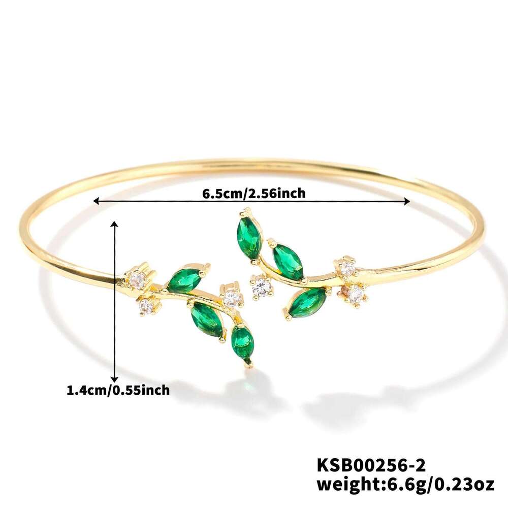 ZAKOL Simple Leaf Zircon Open Gold Color Stainless Steel Cuff Bracelet Pulseira Feminin Tiny Hand Jewelry