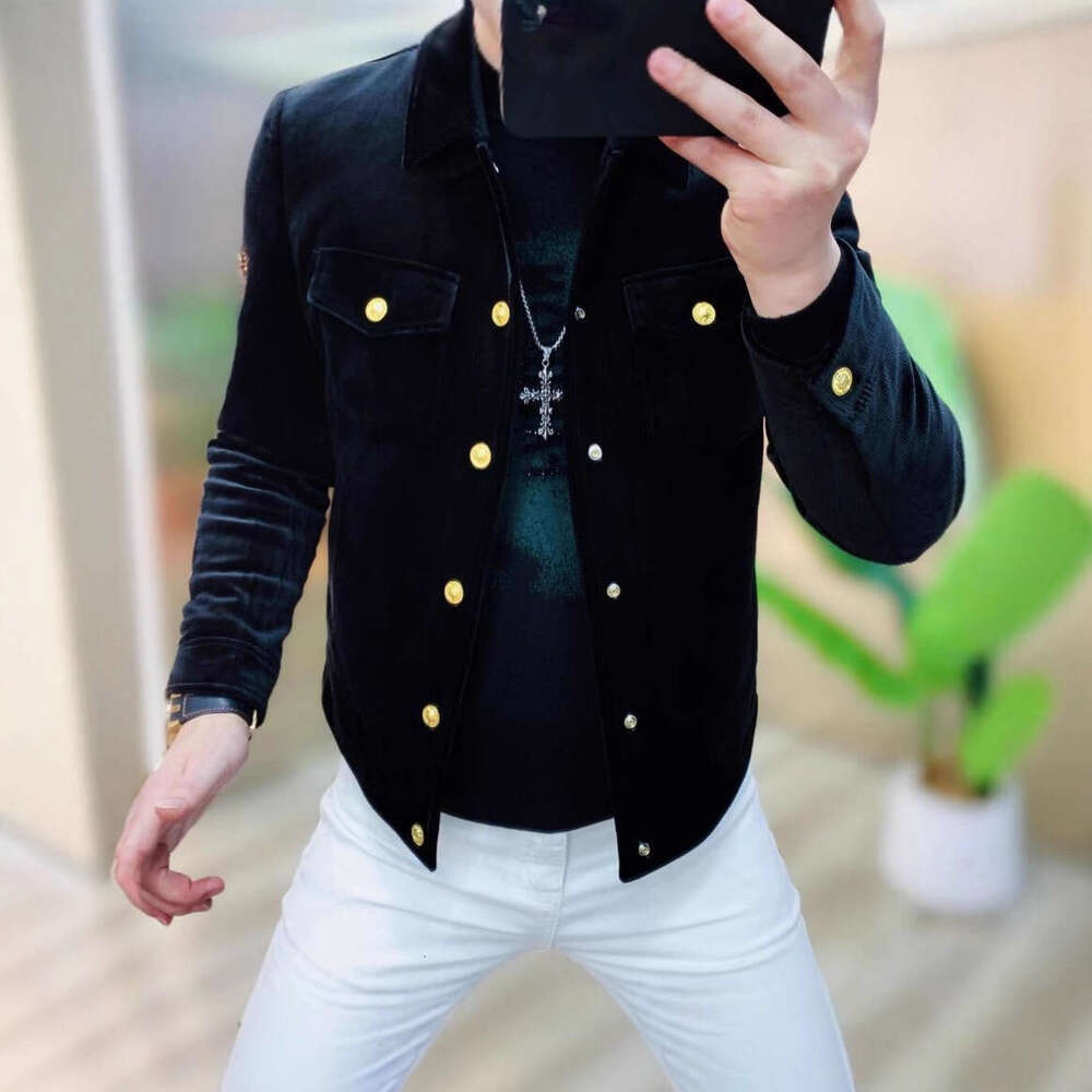 Winter New Fashion Tiger Head Embroidery Turn-Down Collar Jacket Coat Men's Personality Trendy Slim Fit Warm Cardigan Top