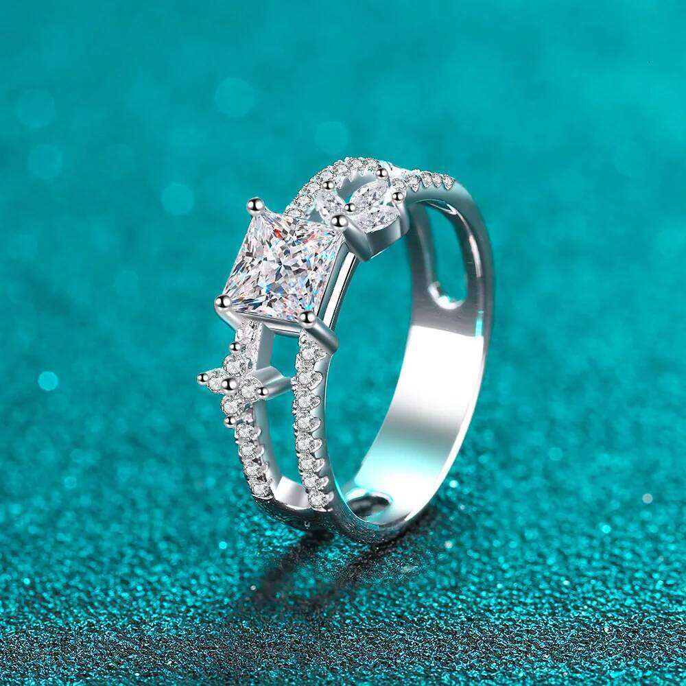 18K gold female pt950 platinum wedding meson light luxury fashionable princess moissanite ring f7b