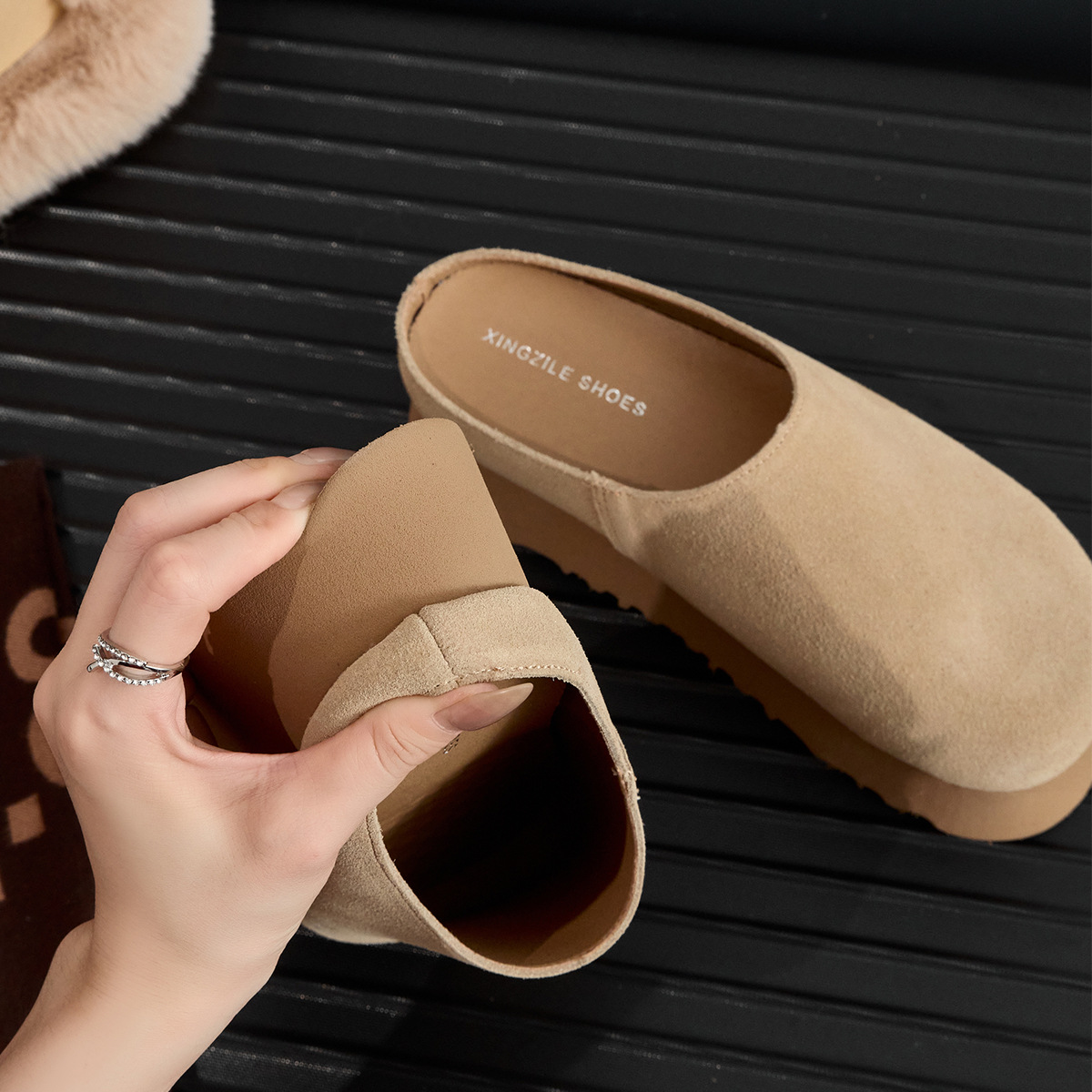 Ladies Thick Bottom Baotou Slippers 2026s Spring Summer New Design Versatile Height Increasing Slippers Size 34-39 Free Shipping Hot Sale Light khaki 