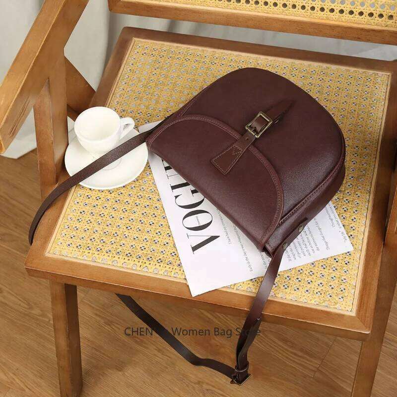 Spring New Fashionable Soft Leather Crossbody Women S Versatile Wide Strap Half Round Saddle Bag Shoulder LEMON KOKO