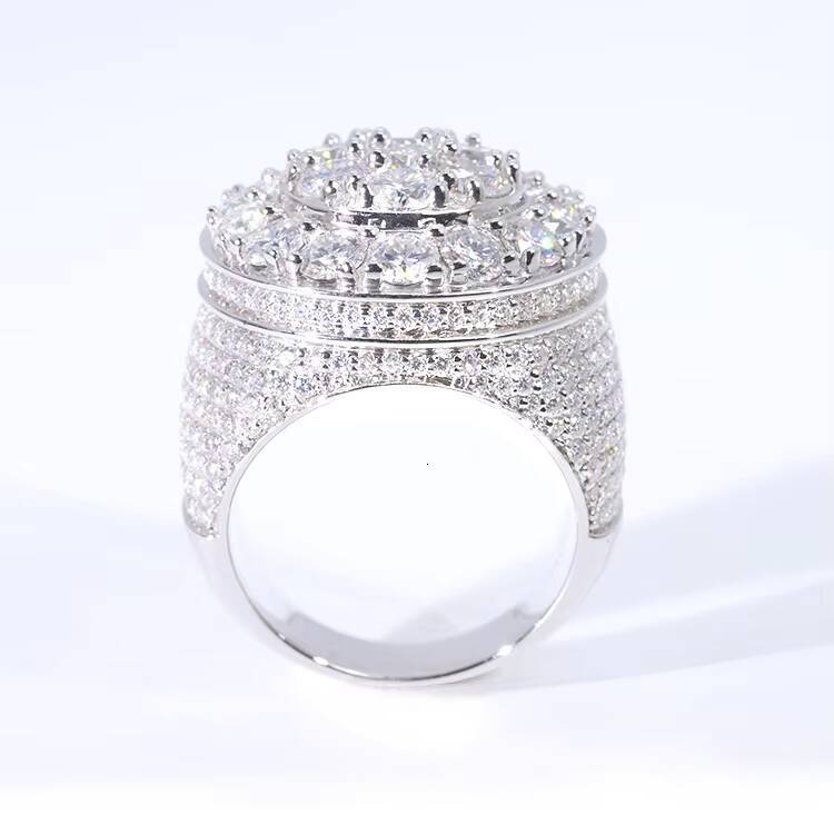 Custom Handmade 18k White Gold Plated S925 Silver Iced Out Bling Moissanite Diamond Cuban Ring Form Men Hip Hop Rings