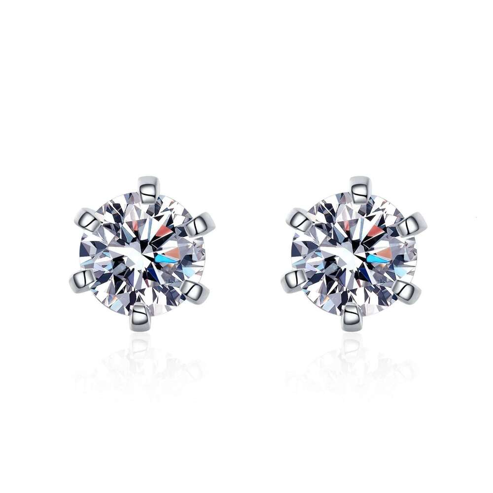 18K gold studded diamond women's with 6-claw moissanite screw earrings, Pt950 platinum luxurious minimalist earrings a30