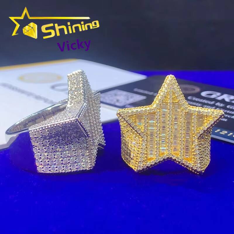 Ready to Ship Gra Certificate Hip Hop Ring Custom Iced Out Diamond Men 925 Sterling Silver Moissanite Ring