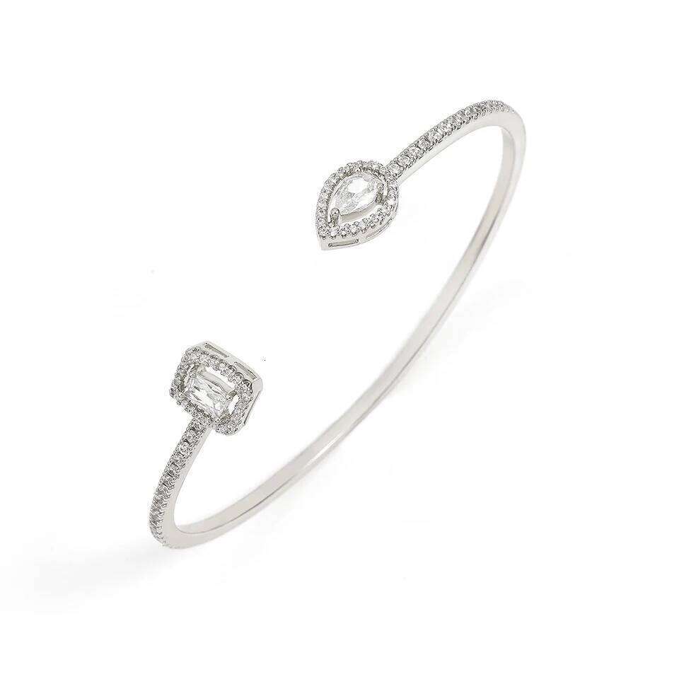 Luxury Geometry Gold Color Cuff Bangles For Women Fashion Cubic Zirconia Bracelets INS Party Everyday Jewlery.