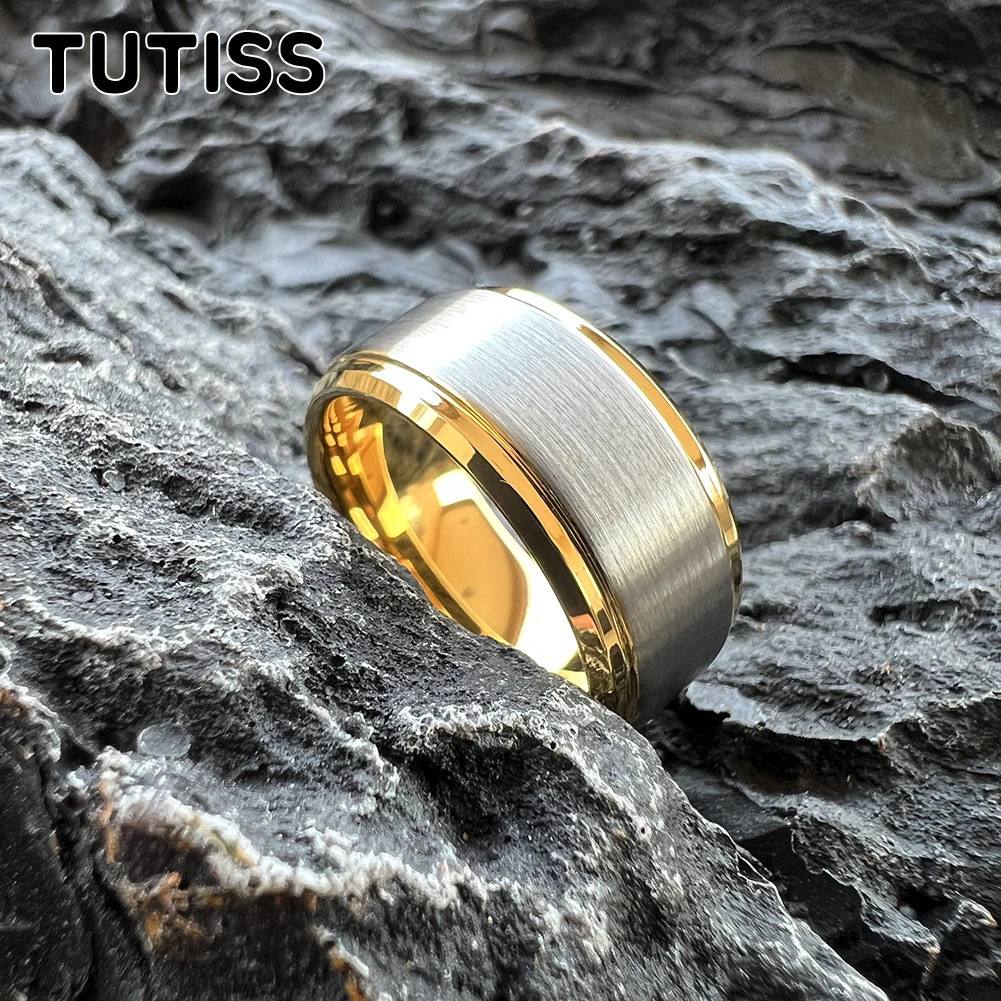 TUTISS 10MM Classic Men Ring Women Tungsten Wedding Band Stepped Beveled Brushed Finish Comfort Fit Size 7-15 251224