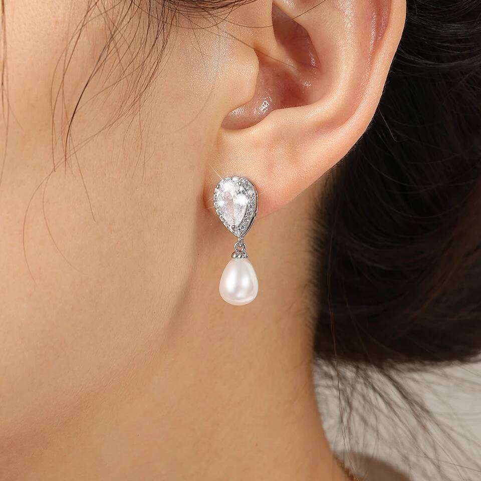 ZAKOL Brand Water Drop Simulated Pearl Dangle Earrings for Women Fashion Lady's Ear Accessory Wedding Engagement Party Jewelry