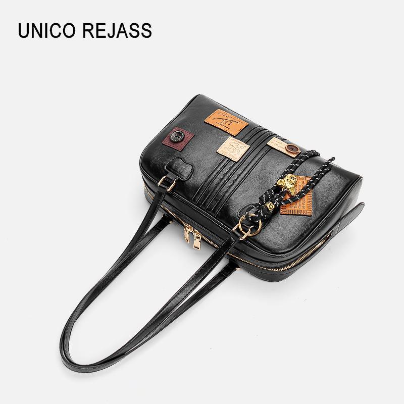 UNICO REJASS 2026 Spring/Summer New Fashionable Premium Texture Shoulder Bag Large Capacity Commuter Versatile Postman Bag Black Free Shipping