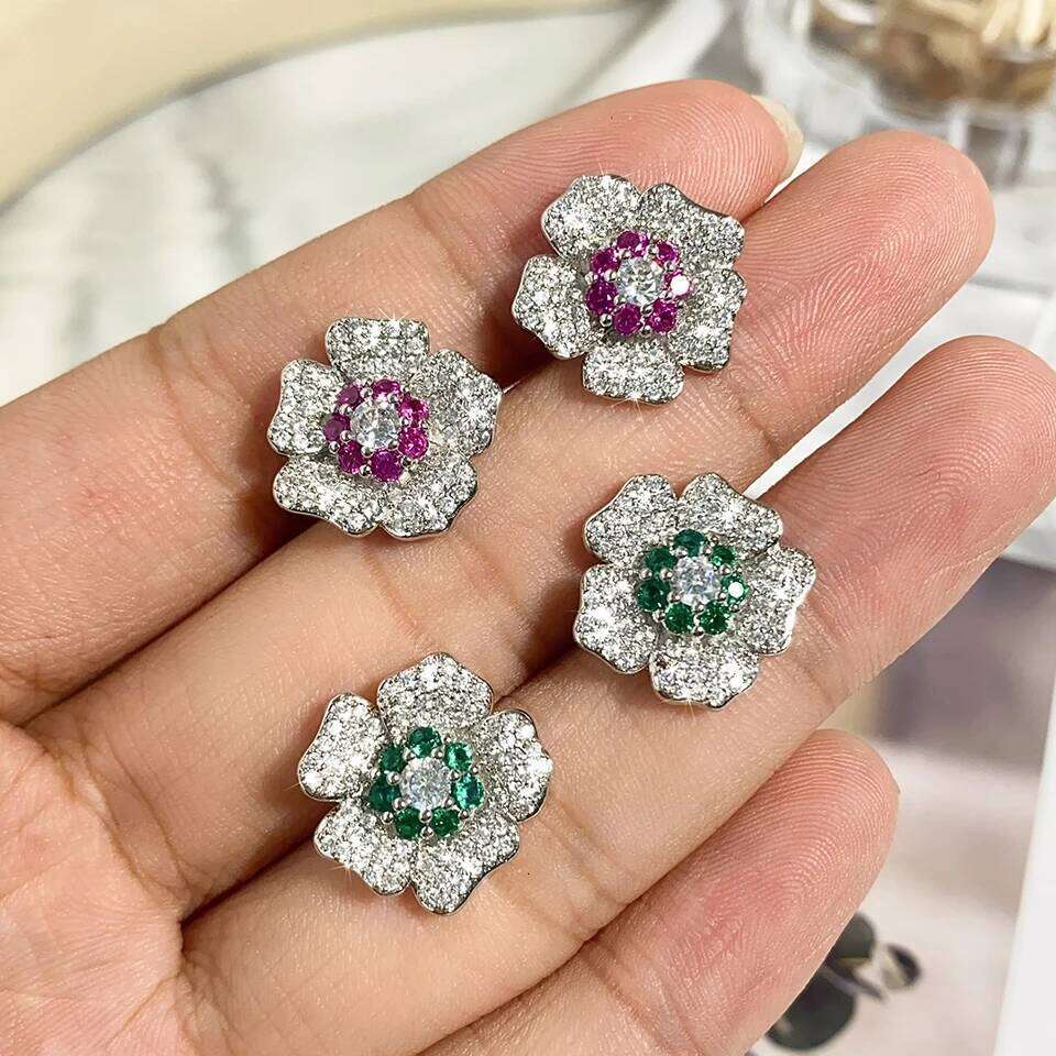 ZAKOL Bling CZ Flower Stud AAA Cubic Zirconia Aesthetic Women's Ear Accessories Bright Red Earrings Trendy Jewelry Gift