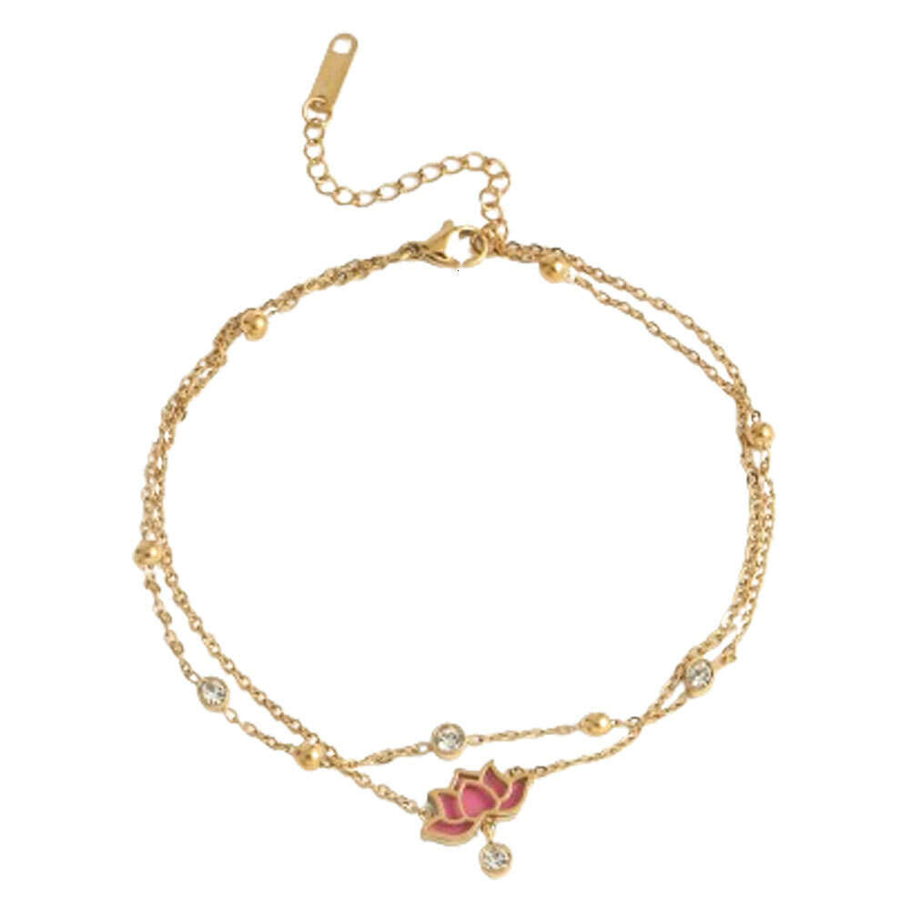 Cross-Border Trade Lotus Zircon Pendant Layered Anklet Fashion Commuter Women Natural Trendy Jewelry Versatile