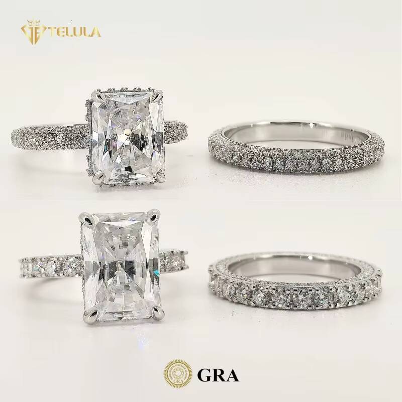 Custom S925 Sterling Silver Moissanite Engagement Wedding Ring Hot Selling Premium Quality Radiant Moissanite Set Rings