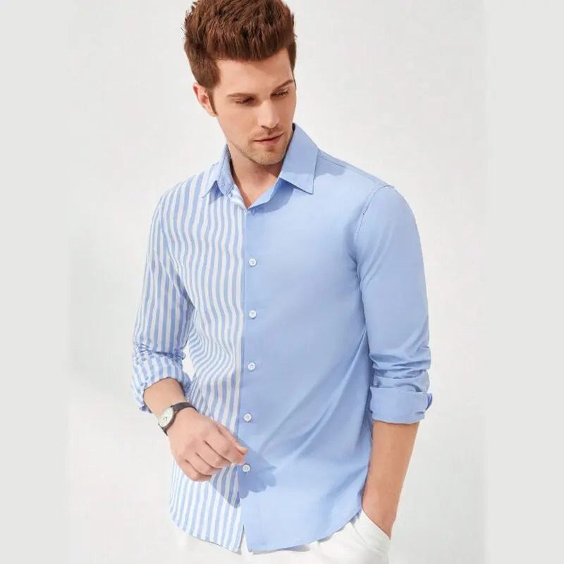 Mens Business Casual Long Sleeved Striped Color Blocked Polo Shirt Fashionable Breathable and Comfortable Autumn Versat 251219