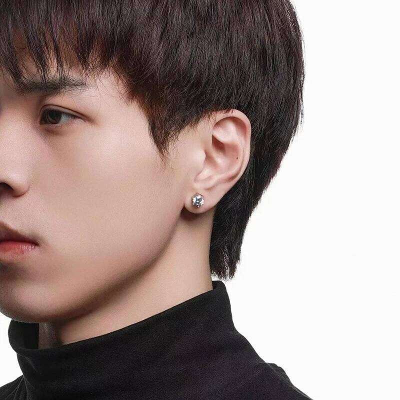 JOIAS HOME S925 Sterling Silver Hole Magnetic Classic 6-claw Ear-studs 1CT Moissanite Earrings for Women Cool Man's Ear Jewelry 04c