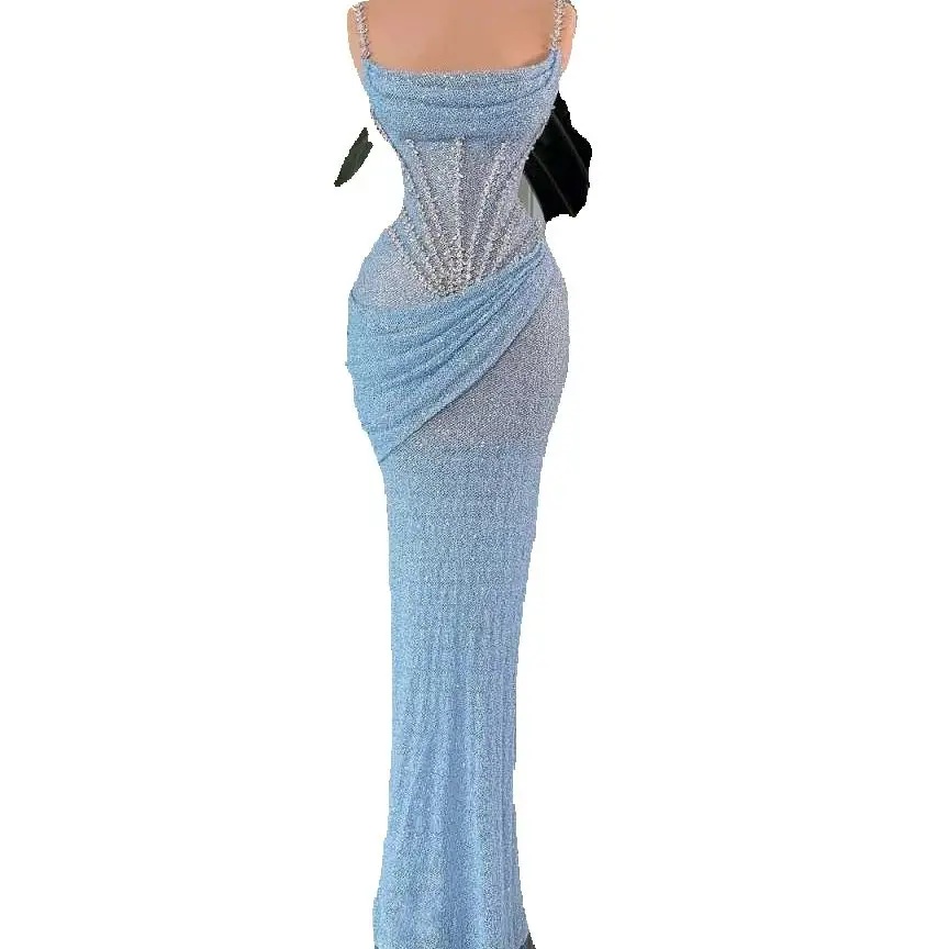 Gorgeous Spaghetti Straps Prom Dresses Elegant Sleeveless Crystal Evening Dress Floor Length Sequined Party Gown Customized