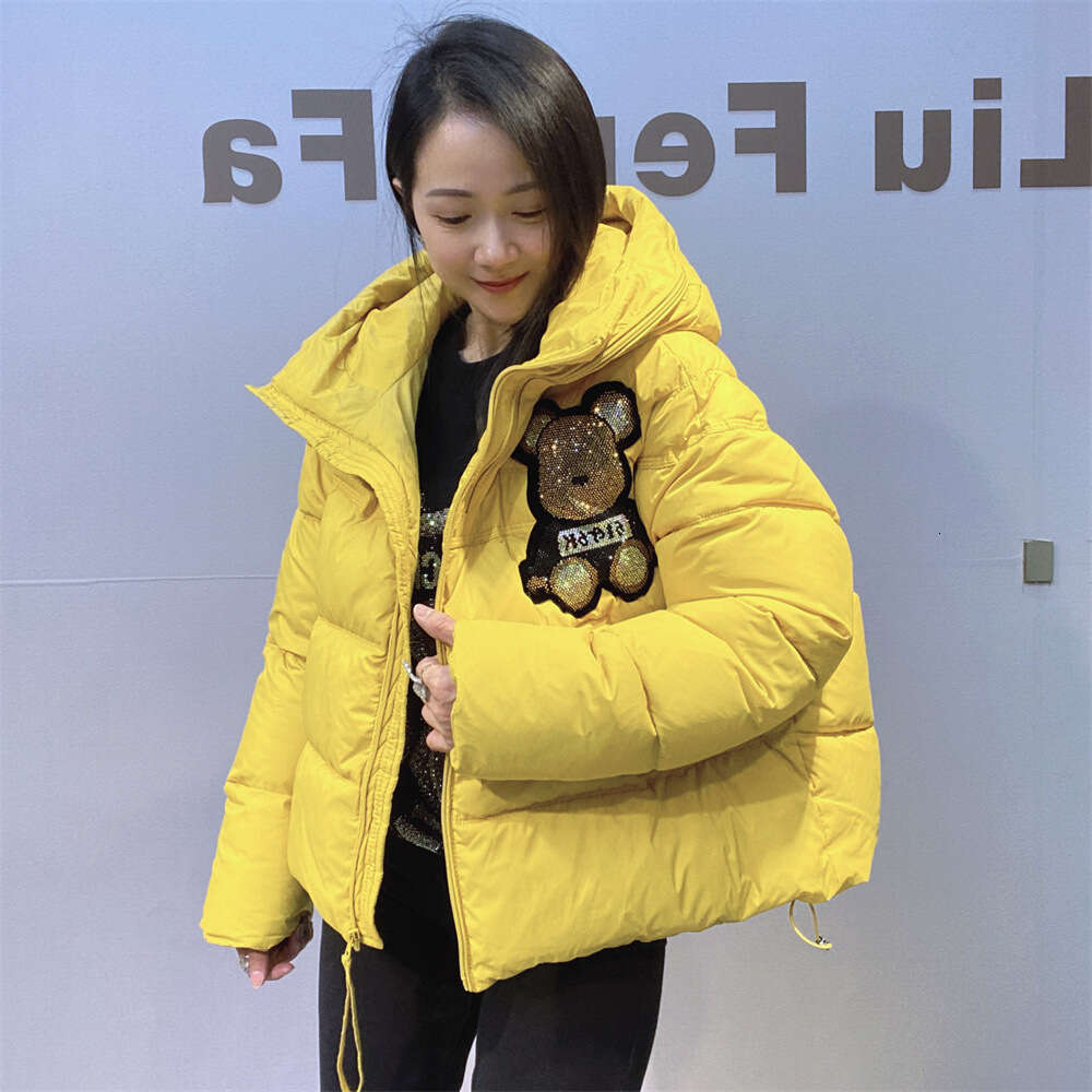 2025 Winter Warm Jacket For Women, Front And Back Heavy Rhinestone, Colorful Short Loose Thickened Hooded Cotton Coat Trend