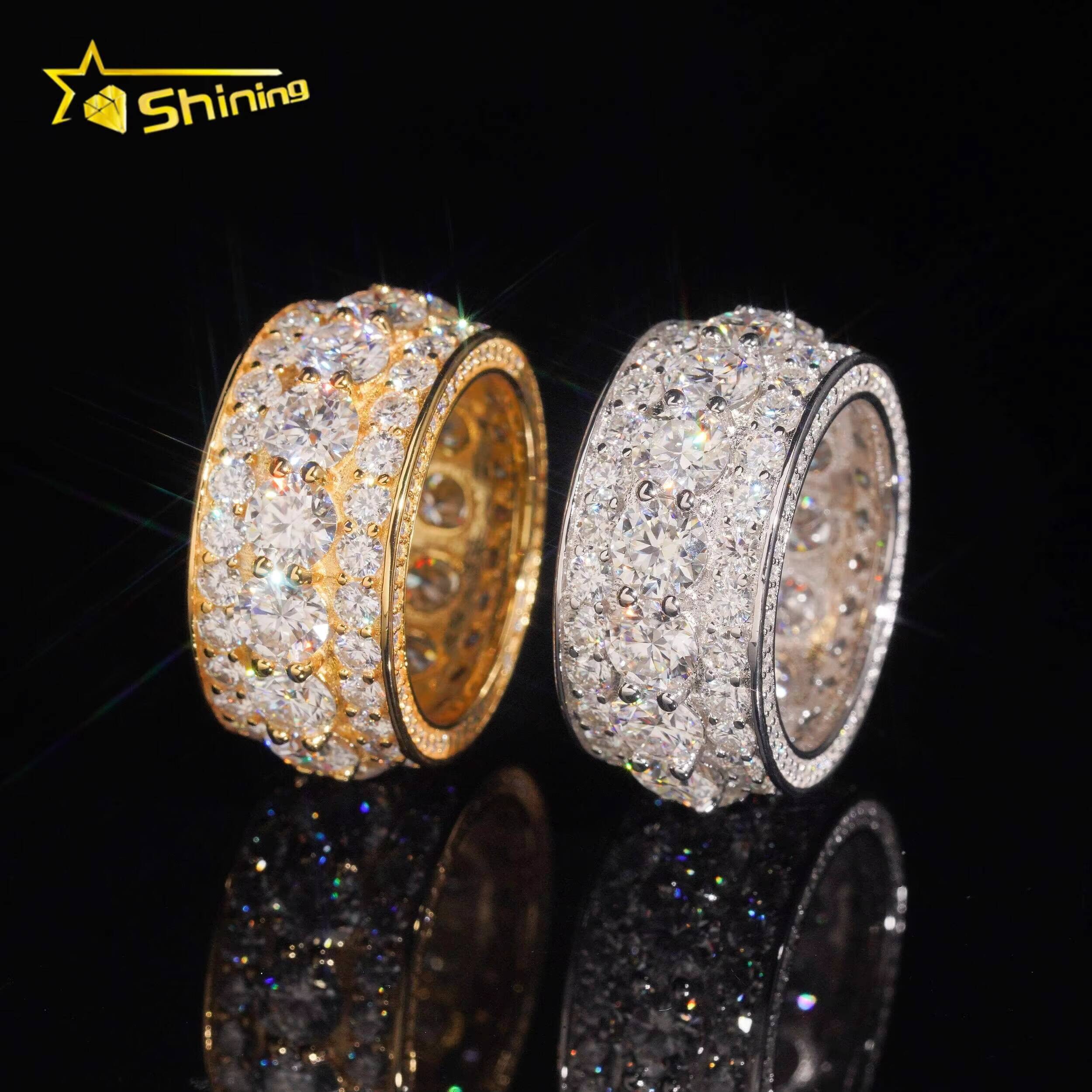 Hot Selling Competitive Price Hip Hop Eternity VVS Moissanite 925 Sterling Silver Gold Plated Ring for Men