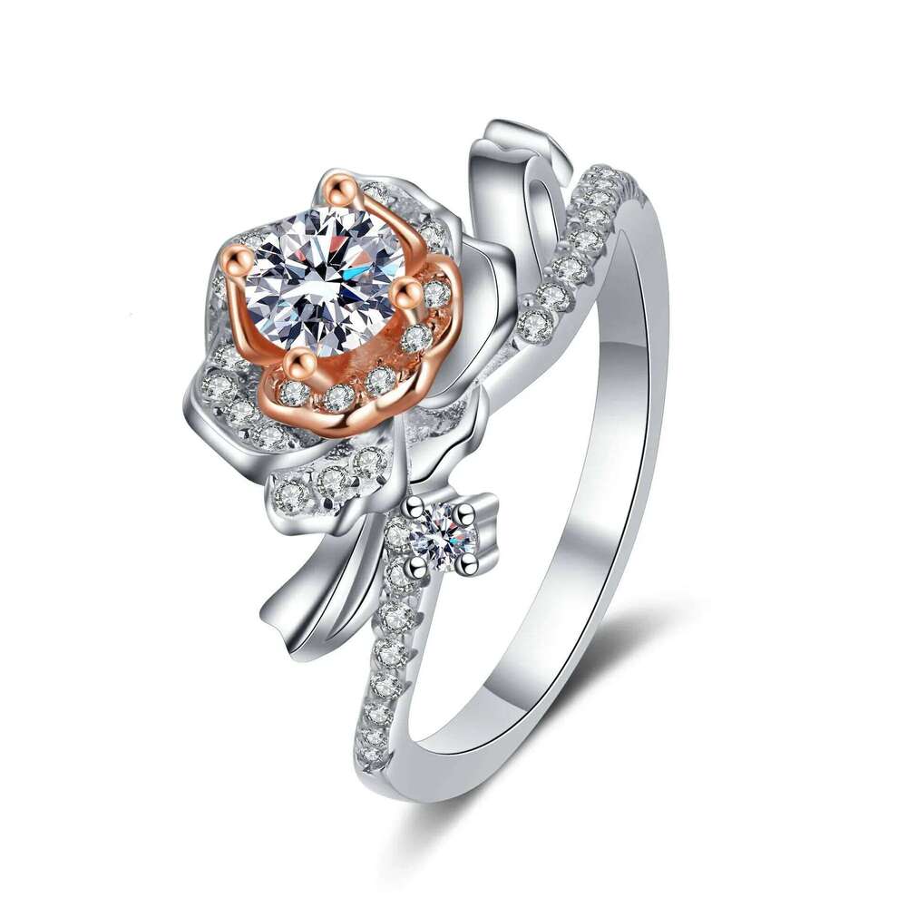 18K Gold Inlaid Women's Ring, 0.5 Ct Moissanite, One PT950 Platinum Rose As A Gift for Girlfriend's Proposal Ring a82