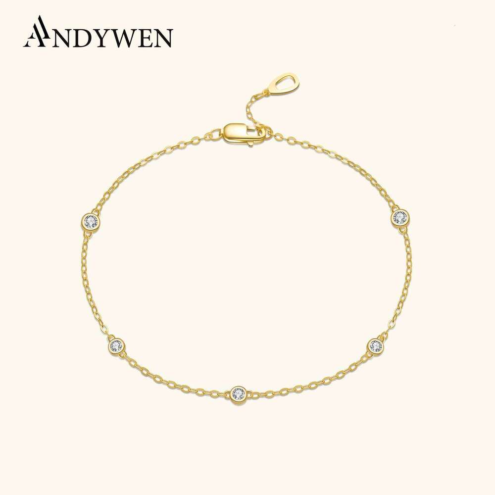 ANDYWEN New 925 Sterling Silver Gold Zircon CZ Round Charm Beads Bracelet Women Jewelry 2022 Wedding Party Chain Luxury 25H1229