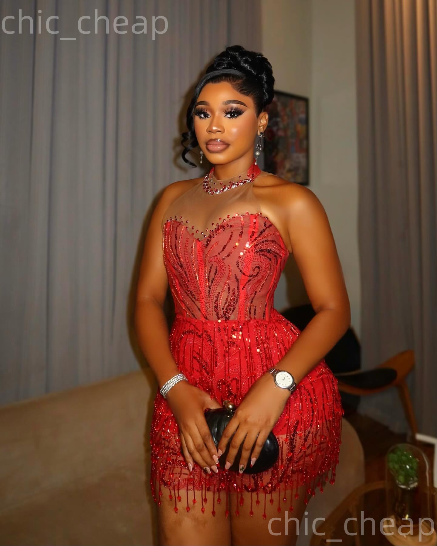 Chic Red Sheath 2026 Jumpsuits Cocktail Dress Beaded Tassels Sequined Short Mini Graduation Homecoming Dresses For Special Occasions Sweetheart Gowns