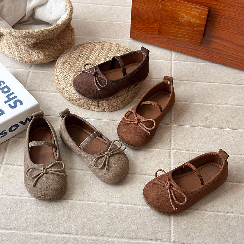 INS French Style Suede Little Leather 2025 Spring and Autumn New Korean Version Girls' Bow Princess Soft Sole Single Shoes