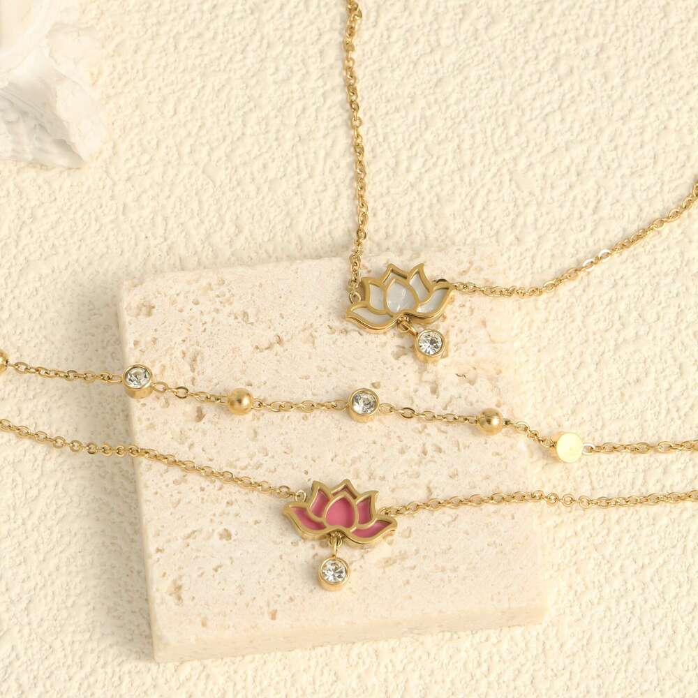 Cross-Border Trade Lotus Zircon Pendant Layered Anklet Fashion Commuter Women Natural Trendy Jewelry Versatile