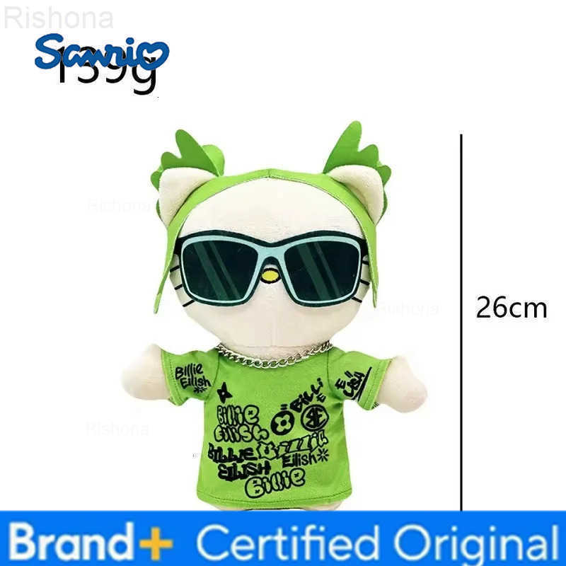 Sanrio 26cm KT Billie Eilish Green Sunglasses Fashion Boy Plush Doll Figure Stuffed Toys Cute Kids Boys Girls Christmas Gift H251229