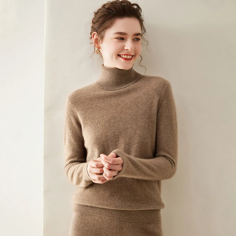 Cashmere Sweater Womens Turtleneck Long Sleeved Knitted Pullover 100 Pure Base Korean Version Top 251216