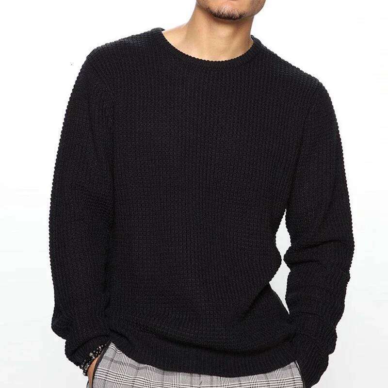 2025 New Men's Casual Round Neck Long Sleeve Knitted Sweater Solid Color Fashion Versatile Top