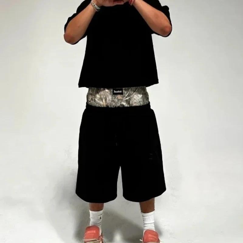 Y2K retro shorts camouflage pattern street wear mens and womens Harajuku hip-hop casual double waist embroidered boxer sports 251223
