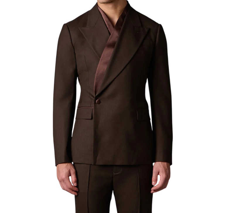 Side Button 2-Piece Mens Suit Attire Brown Long Suit Jacket with Matching Pants XXS-7XL Smart Fashion Tuxedo Blazer Trousers