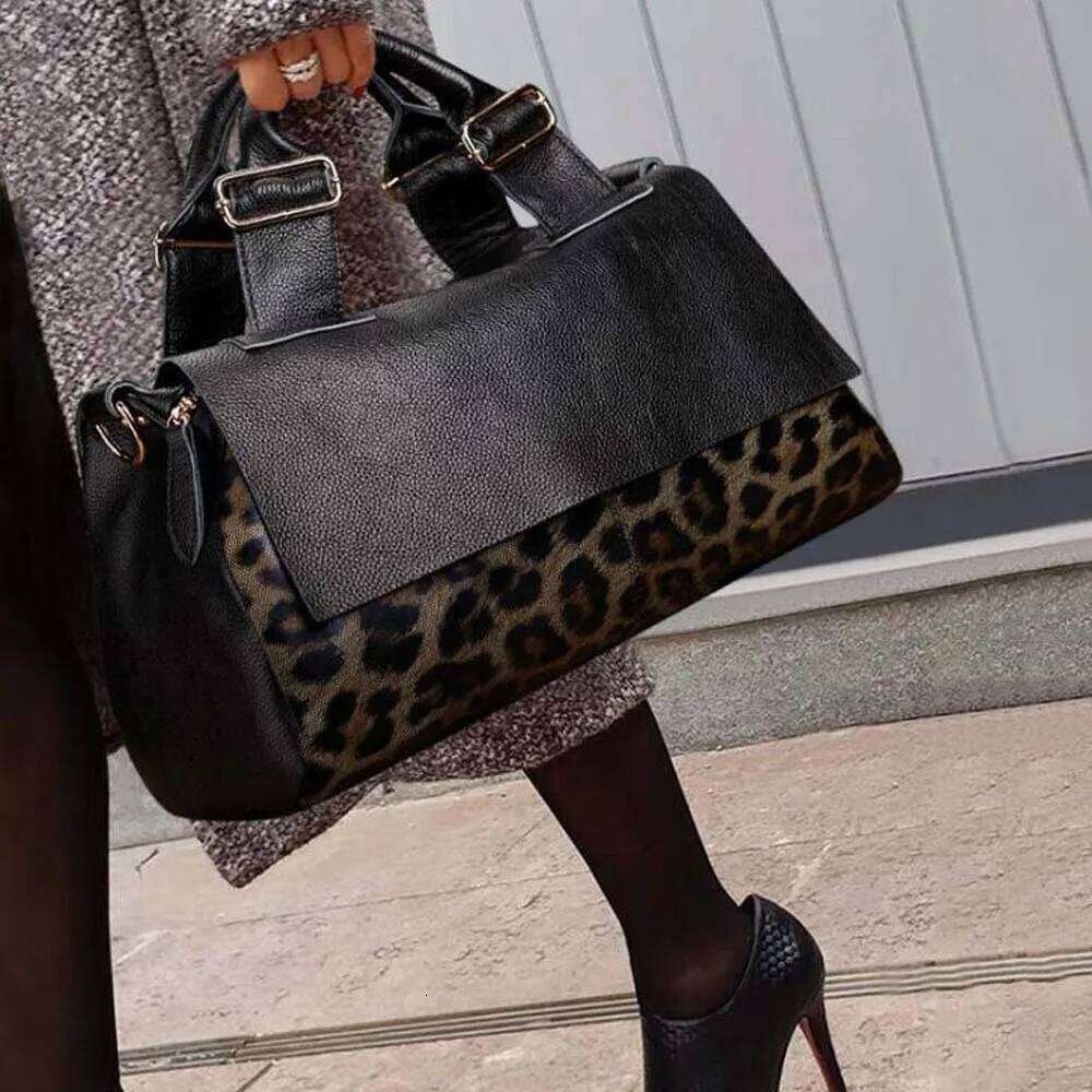 Genuine Leather Tote Handbags For Women Leopard Shaped Cow Skin Office Bag With Long Strap Luxury Crossbody Shoulder Bags JINXIANGGUO