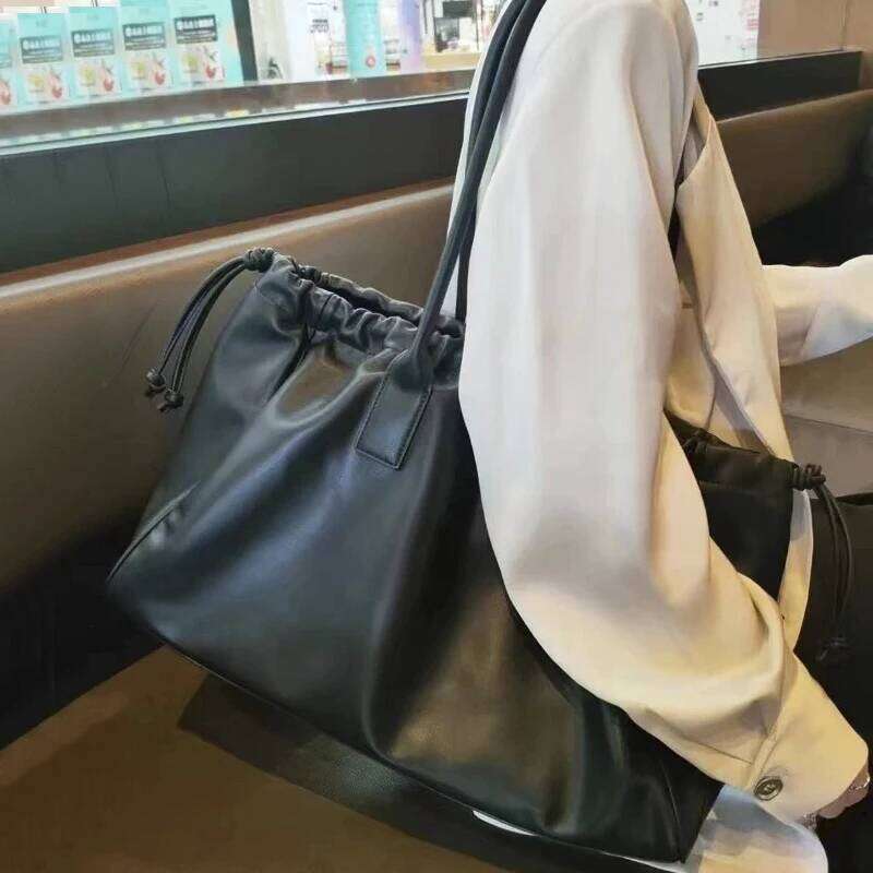 Large Capacity Casual Tote Bags And Purses Designer Handbags For Women New PU Drawstring Buckle Closure Shoulder Bag LEMON KOKO