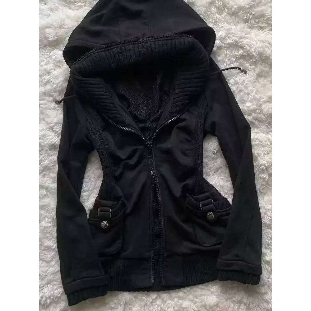 Black Fashion New Trend Women Casual Hoodie Retro Gothic Sweatshirts Hip Hop Punk Style Multifunctional High Street Cardigan