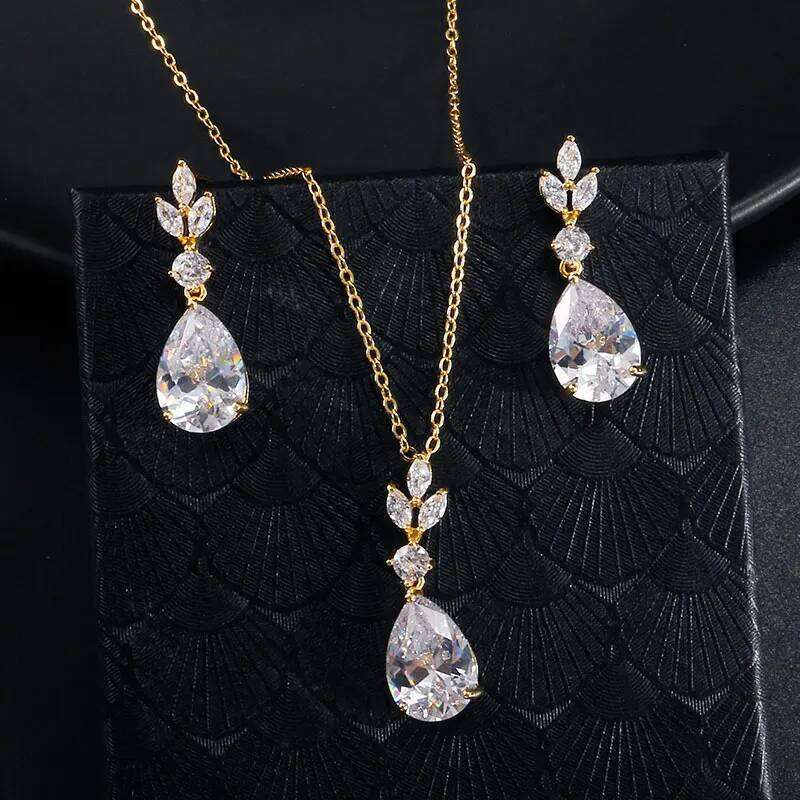 ZAKOL AAA Cubic Zirconia Leaf Dangle Earrings Necklace for Women Luxury Bridal Wedding Jewelry Set