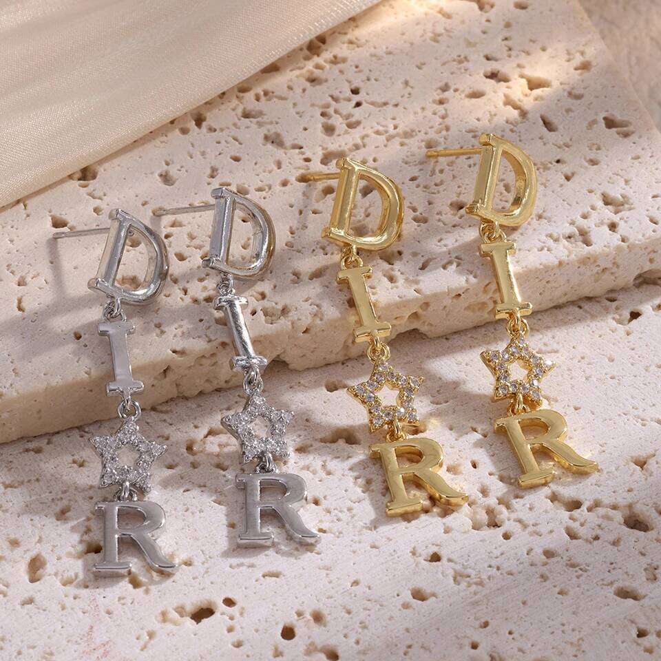 ZAKOL Fashion Dear-Letter Long Dangle Earrings for Women Shiny Zircon Hollow Stars Wedding Party Jewelry