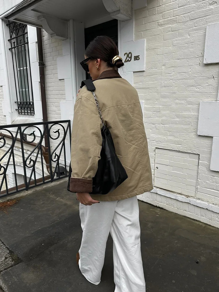 Womens Patchwork Bump Colour n Single Breasted Lapel Jacket Casual Retro Style Long Sleeve Warm Cotton 251210