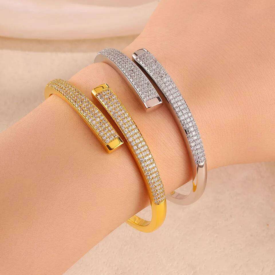 ZAKOL BulingBuling Slivery/Golden Open Bracelet Geometric Shiny Zircon 18K Gold Plated Gift Wedding Party Jewelry for Women