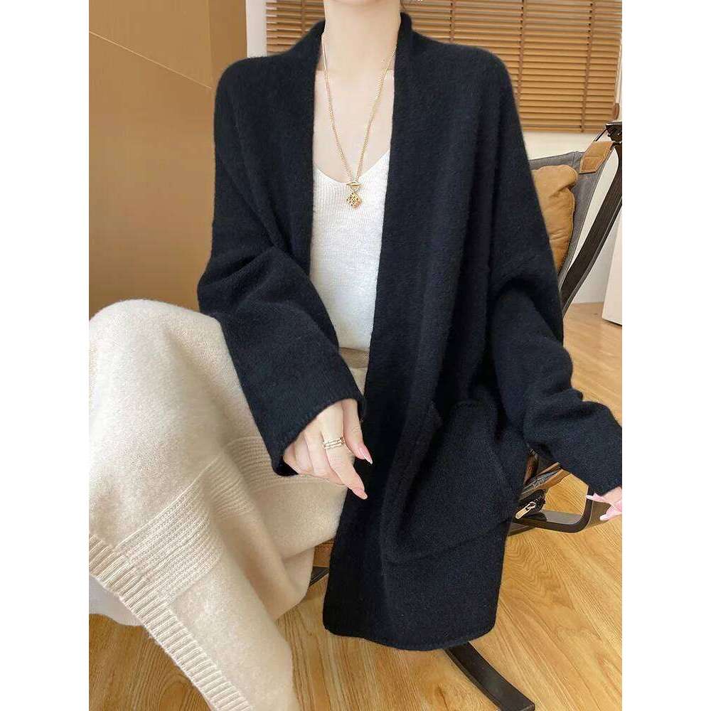 New 100% Merino Wool Women Open Stitch Cardigan Sweater Soft Warm Cashmere Shawl Autumn Winter Knitwear Cozy Tops Clothing