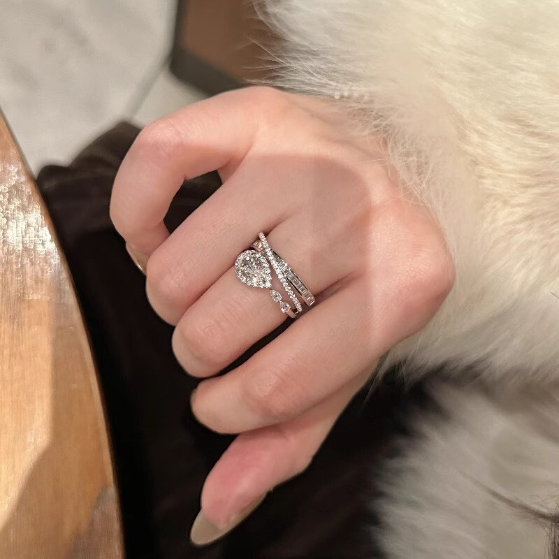 Luxury Brand Designer Jewelry French Style Light Luxury High-End Multi-Layer Water Drop Inlaid Diamond Ring Cross Wrapped Niche Design Exquisite Luxur - view 3