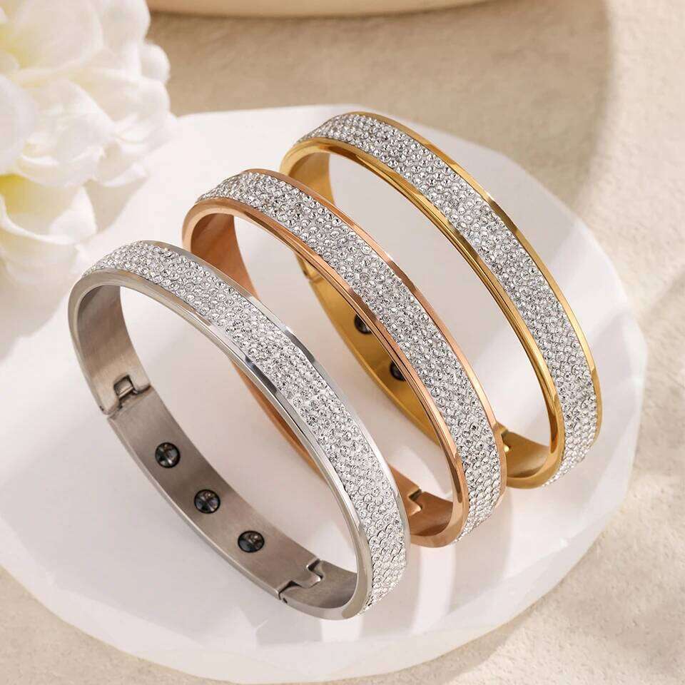 ZAKOL Buling Full Crystal CZ Stainless Steel Thick Bracelet Women Men Luxury Wrist Accessories Aesthetic Jewelry Gift