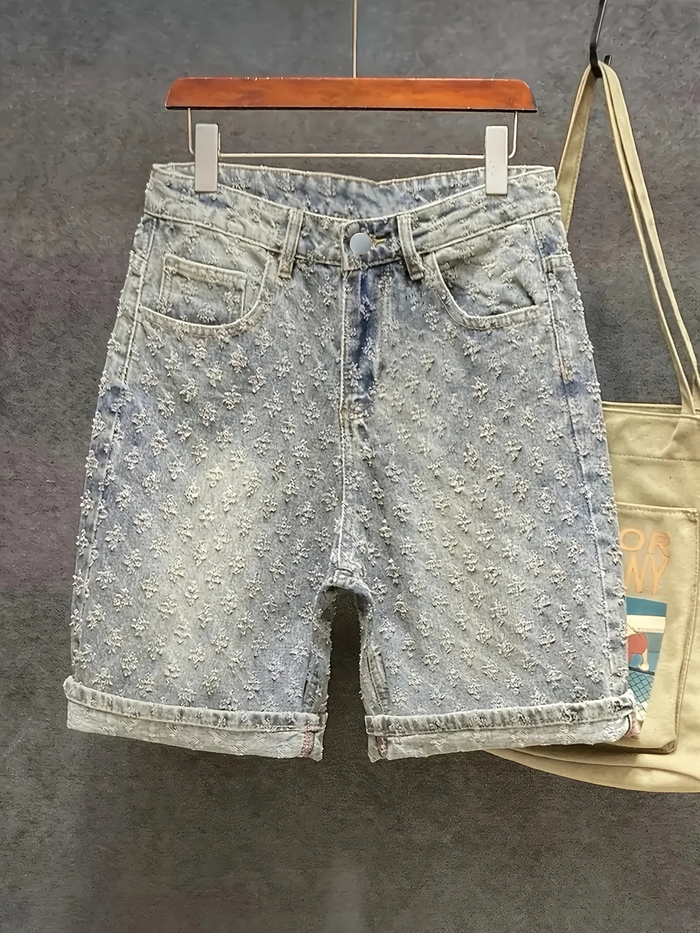 High Street Trendy Ripped Denim Shorts for Men Plus Size American Style Loose Straight-Leg Washed Denim Shorts for Summer 251223